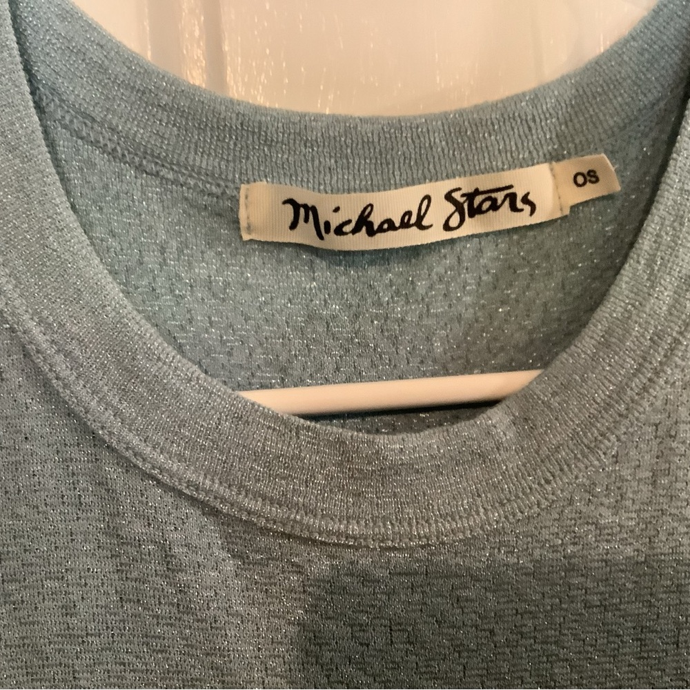 Michael Stars scoop neck shirt sleeve t shirt ice blue shimmer color - Picture 2 of 6